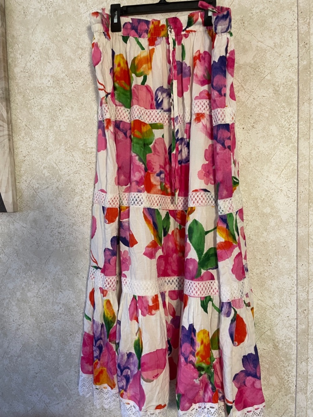Magic White Floral Maxi Skirt with Pink, Green & Purple Accents
